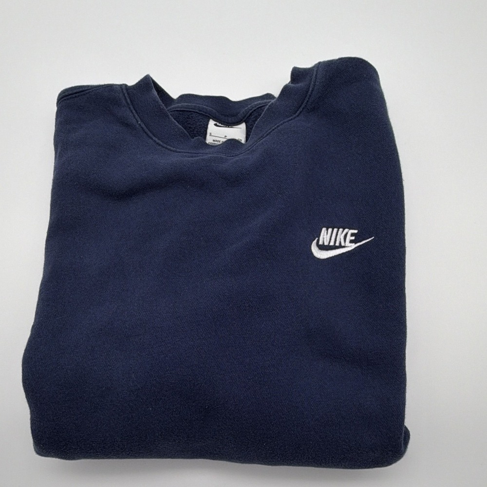 Nike Navy Cotton Blend Fleece Crew Neck Pullover Sweatshirt Men's S Logo